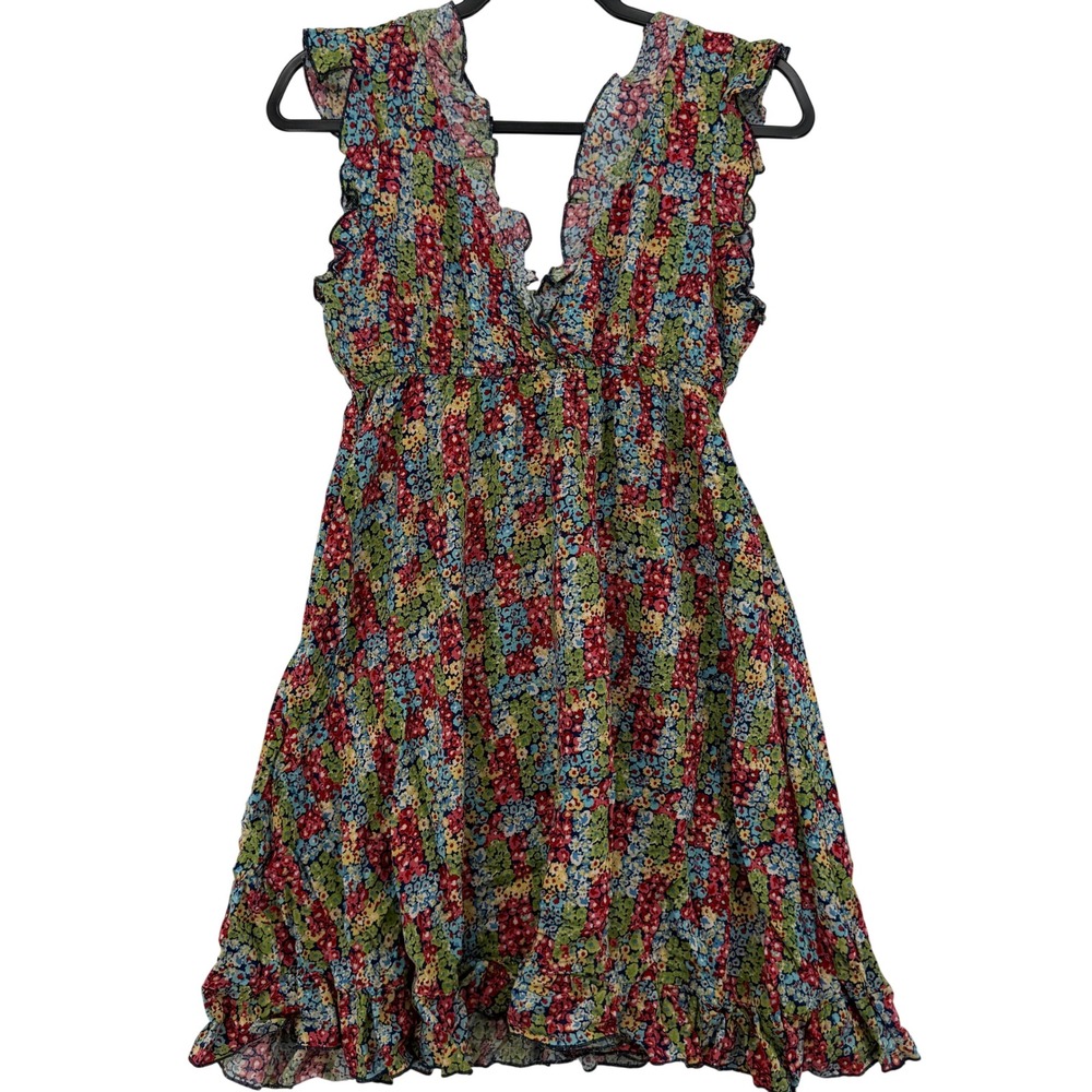 Olsenboye Ditsy Floral Large Mini Dress Y2K Cottagecore Coquette V-Neck Sundress